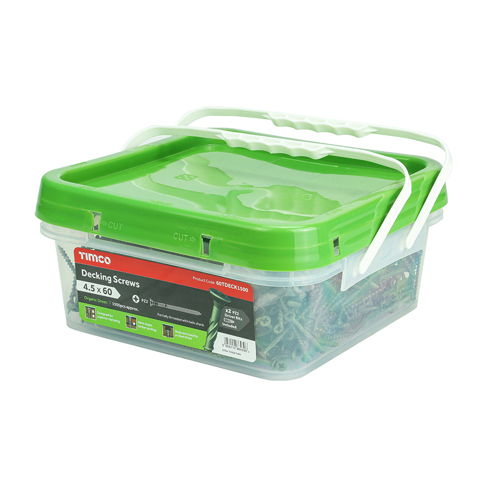 Decking Screws - PZ - Double Countersunk - Green Trade Tub Of 1500