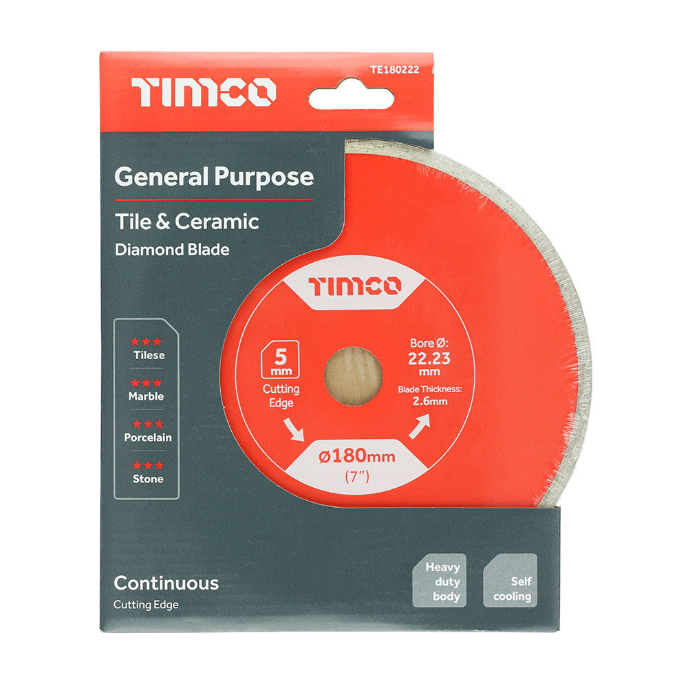 General Purpose Tile & Ceramic Diamond Blade - Continuous 180 x 22.2