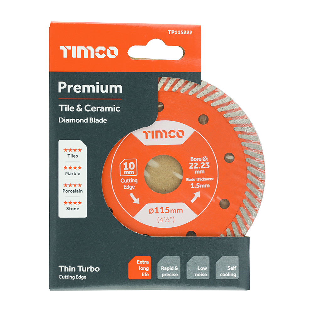 Premium Tile & Ceramic Diamond Blade - Thin Turbo 115 x 22.2