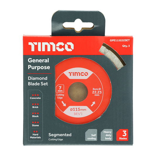 Timco General Purpose Diamond Blade - Segmented 115 x 22.2 Set Of 3
